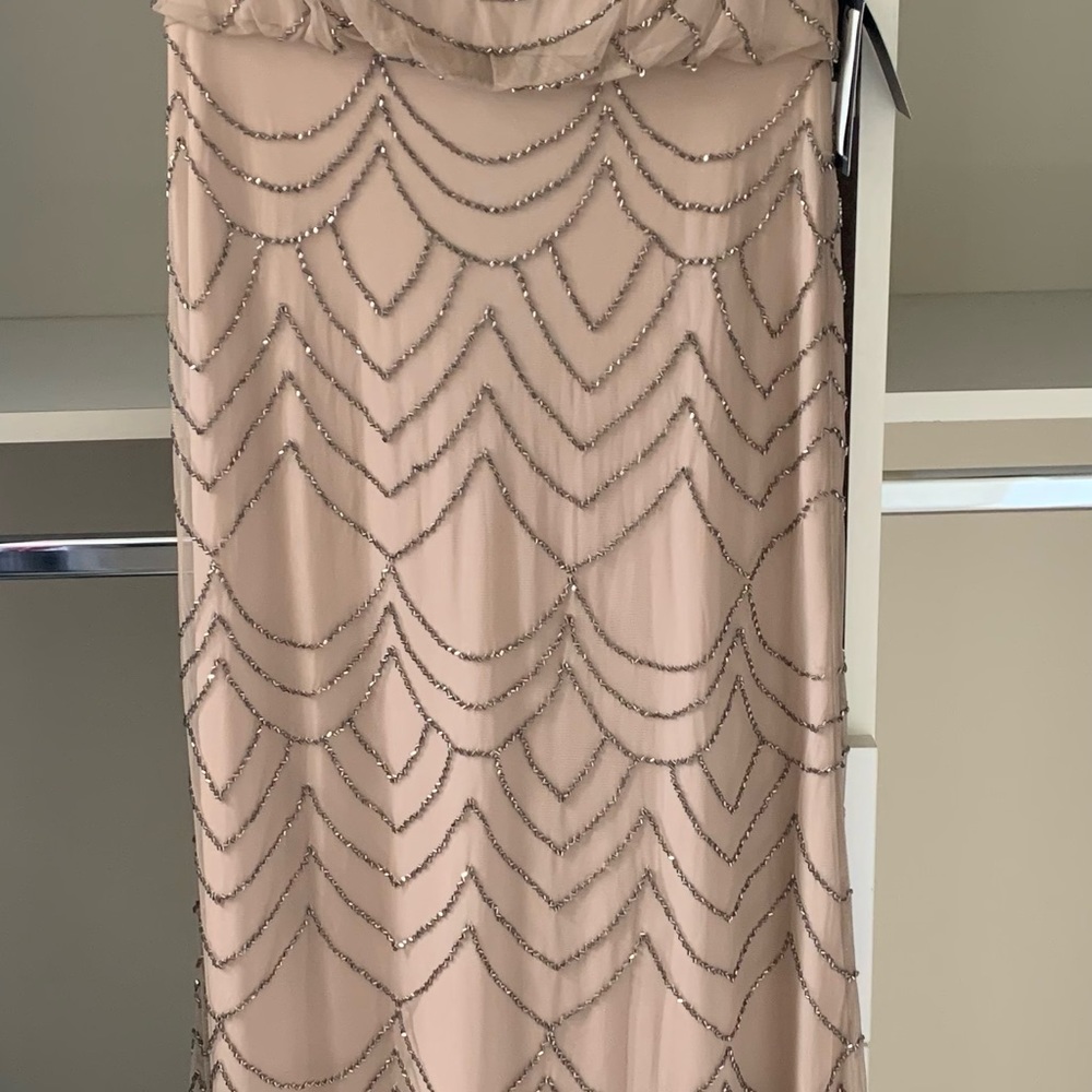 Adrianna Papell, Never Worn tags attached Dusk Pink color, Long Gown hand beaded